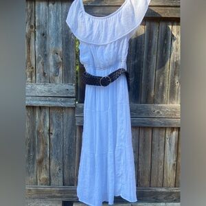 Tacera Off-shoulder Ruffle Tiered Dress with Belt 1A